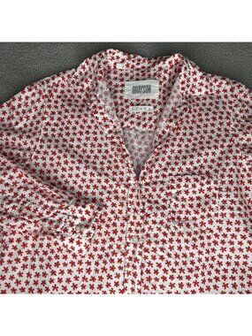 Grayson Shirt Womens 02 White Red Floral Print The Hero Button Front Cotton Top